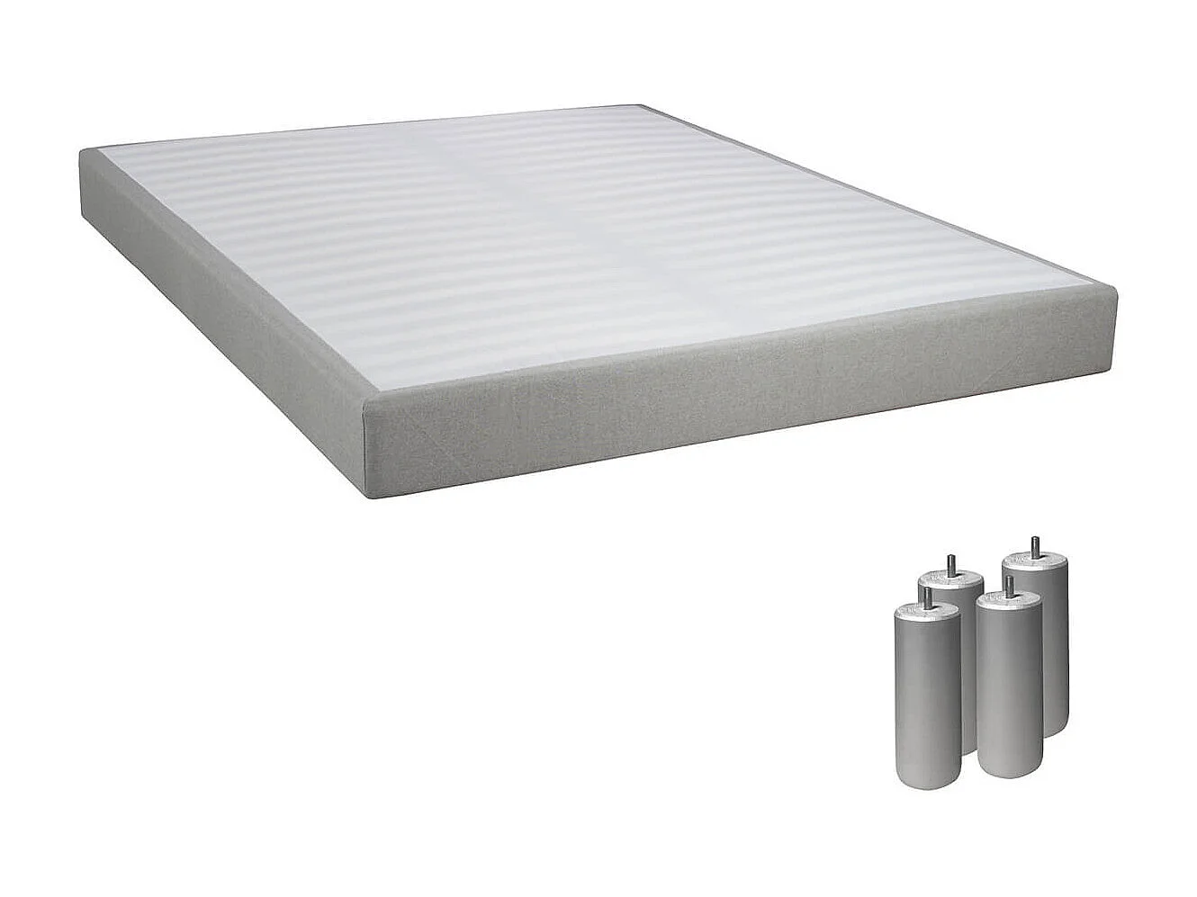 TAPIKIT - Sommier Tapissier Démontable 2x20 Lattes 160x200cm Lin + Pieds Argent 15cm