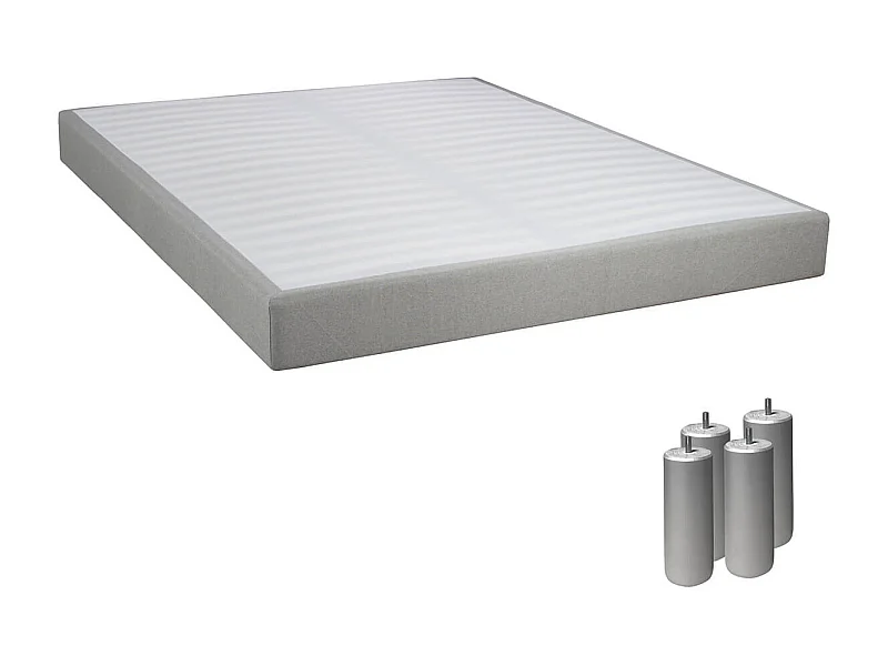 TAPIKIT - Sommier Tapissier Démontable 2x20 Lattes 160x200cm Lin + Pieds Argent 15cm