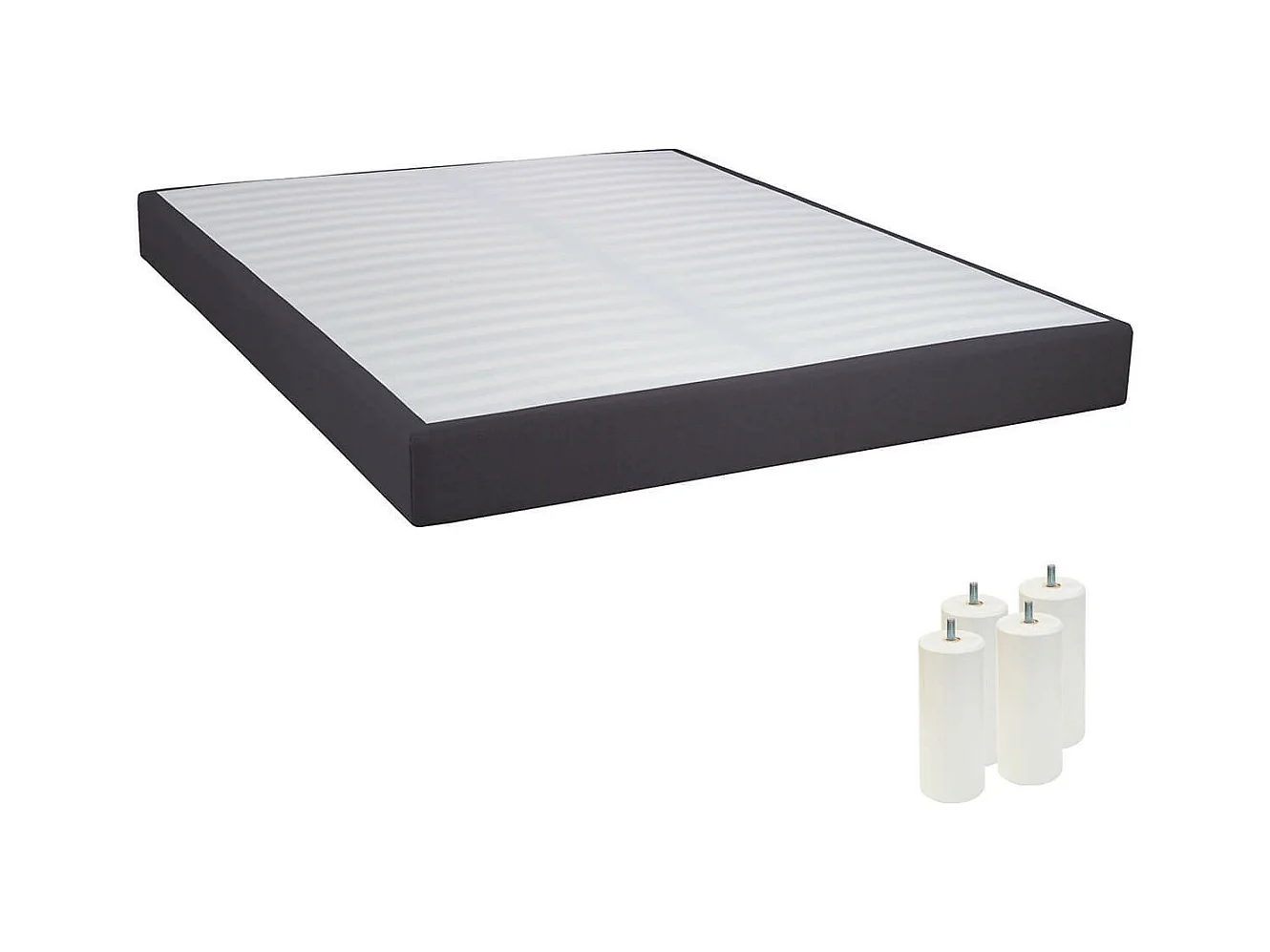 TAPIKIT - Sommier Tapissier Démontable 2x20 Lattes 160x200cm Anthracite + Pieds Blancs 15cm