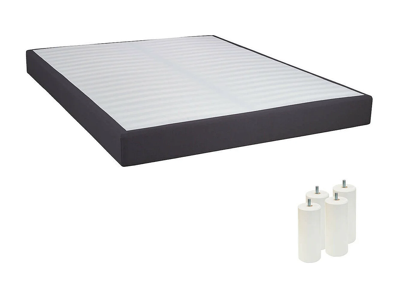 TAPIKIT - Sommier Tapissier Démontable 2x20 Lattes 160x200cm Anthracite + Pieds Blancs 15cm