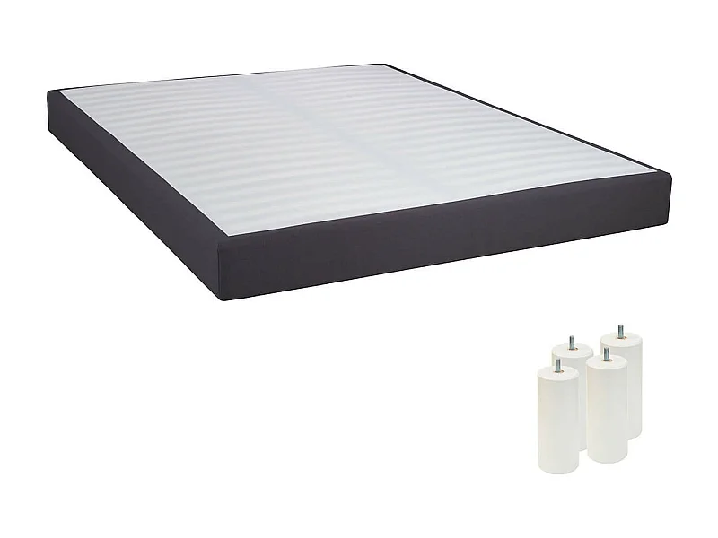 TAPIKIT - Sommier Tapissier Démontable 2x20 Lattes 160x200cm Anthracite + Pieds Blancs 15cm