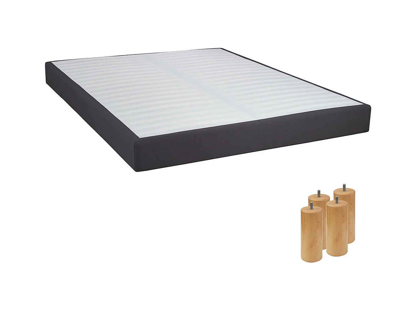 TAPIKIT - Sommier Tapissier Démontable 2x20 Lattes 160x200cm Anthracite + Pieds Bois 15cm