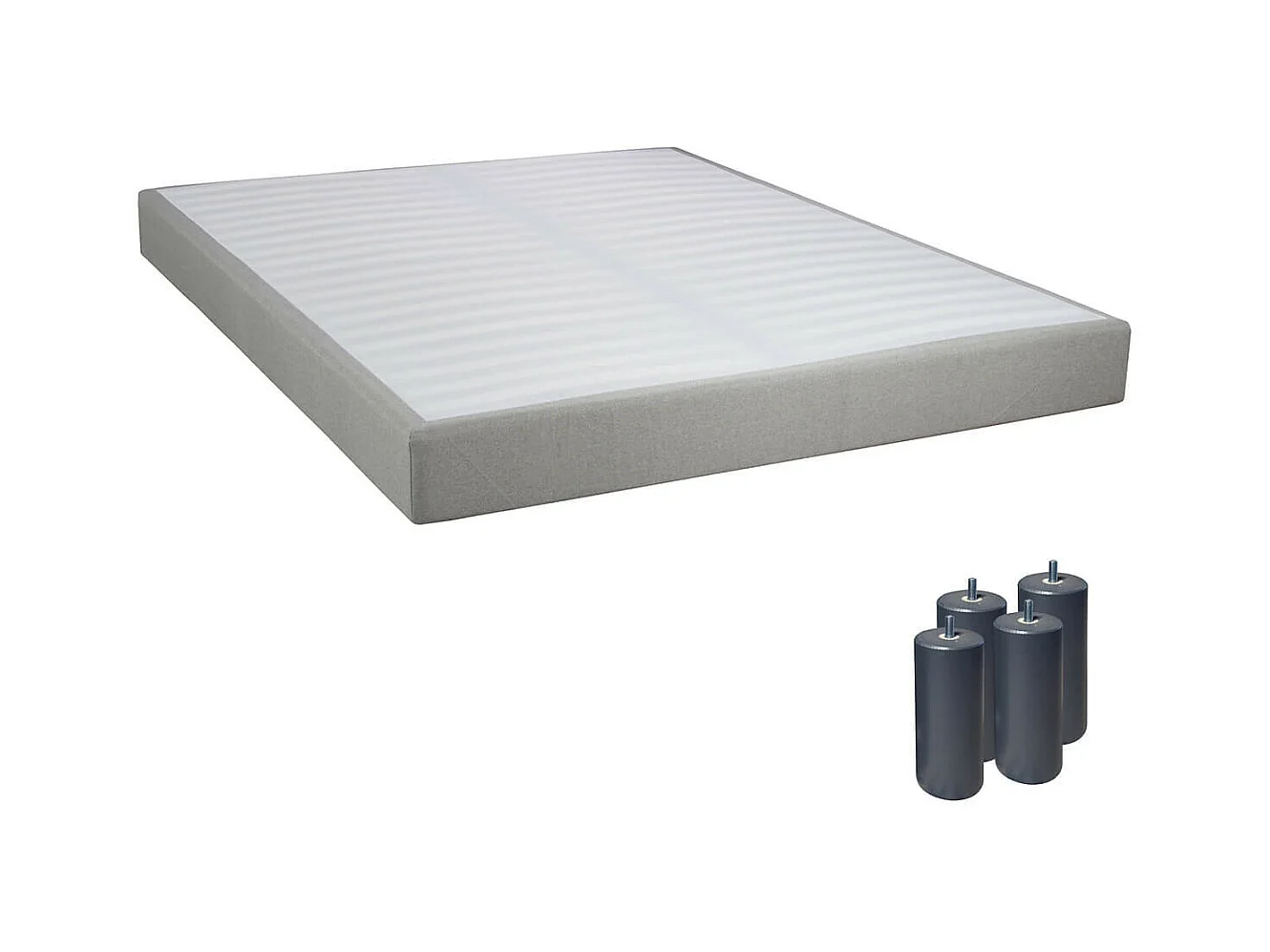 TAPIKIT - Sommier Tapissier Démontable 2x20 Lattes 160x200cm Lin + Pieds Anthracites 15cm
