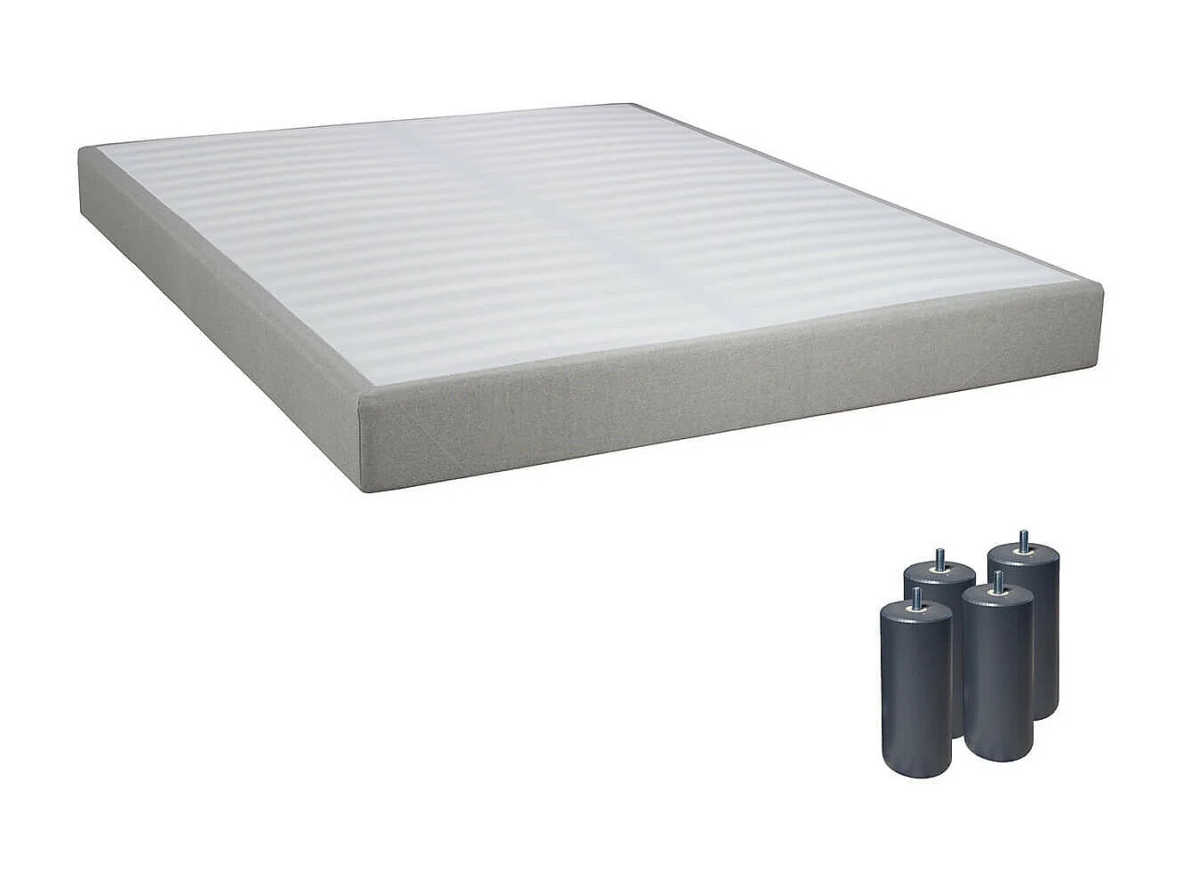 TAPIKIT - Sommier Tapissier Démontable 2x20 Lattes 160x200cm Lin + Pieds Anthracites 15cm
