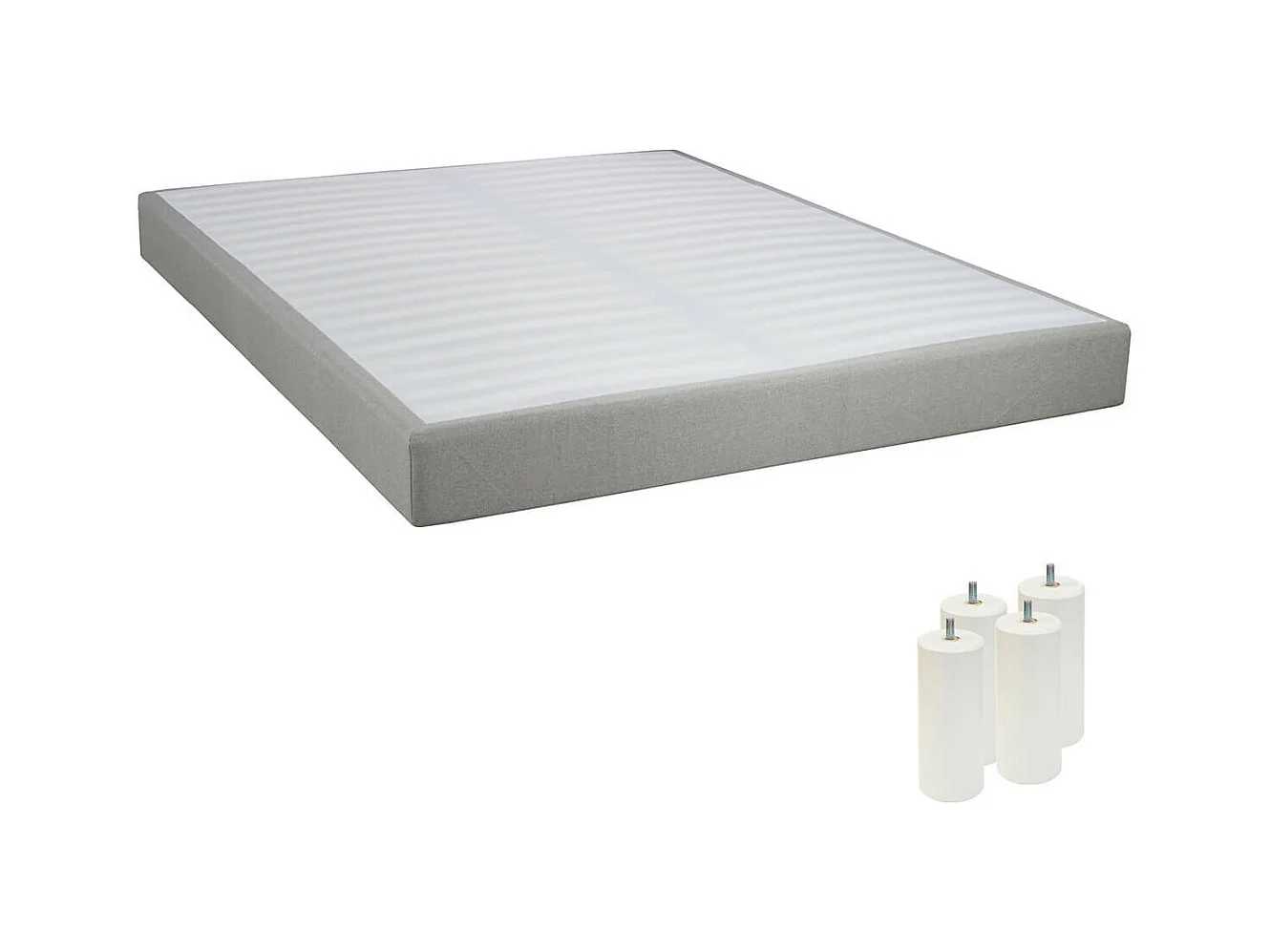 TAPIKIT - Sommier Tapissier Démontable 2x20 Lattes 160x200cm Lin + Pieds Blancs 15cm