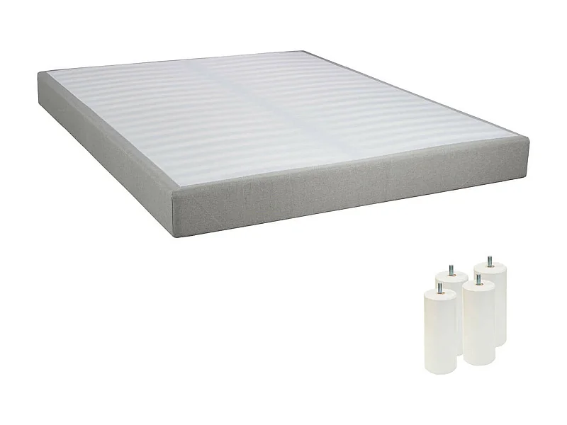 TAPIKIT - Sommier Tapissier Démontable 2x20 Lattes 160x200cm Lin + Pieds Blancs 15cm