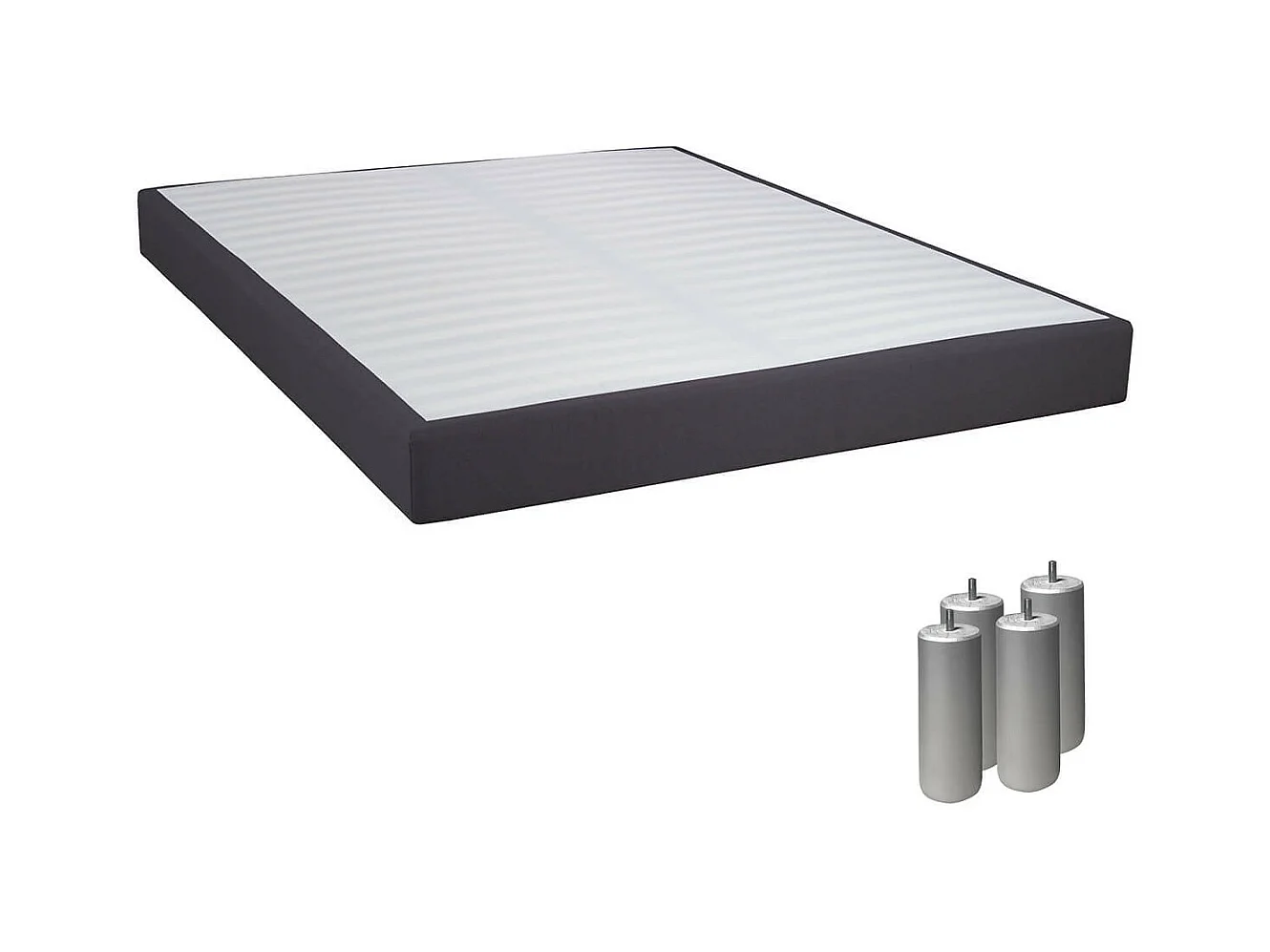 TAPIKIT - Sommier Tapissier Démontable 2x20 Lattes 160x200cm Anthracite + Pieds Argent 15cm