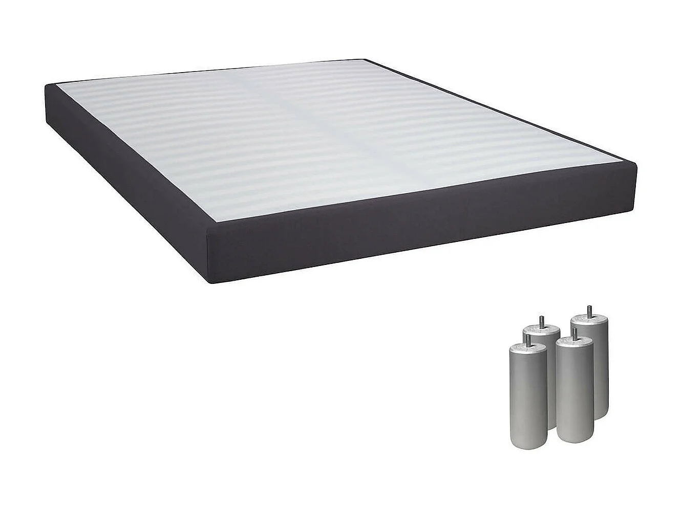 TAPIKIT - Sommier Tapissier Démontable 2x20 Lattes 160x200cm Anthracite + Pieds Argent 15cm