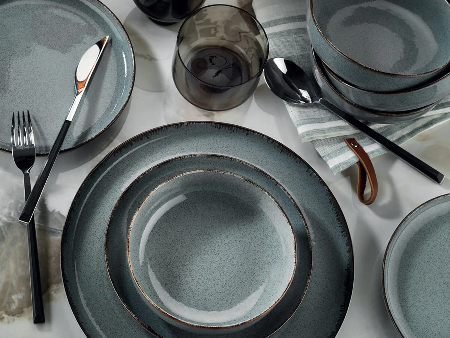 Servies van porselein 18 stuks - Blauw - SANCHA