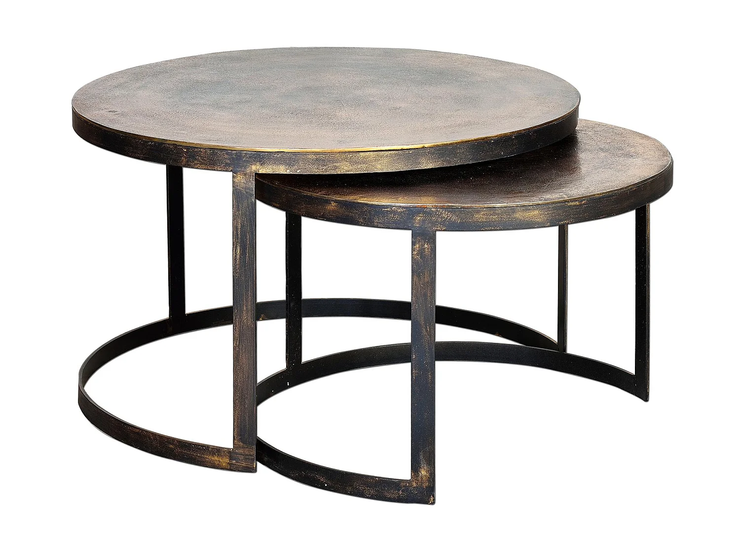 Grandes tables basses en bronze (76 cm), petites tables basses en bronze (66 cm), style industriel - 46 x 76 x 76 cm