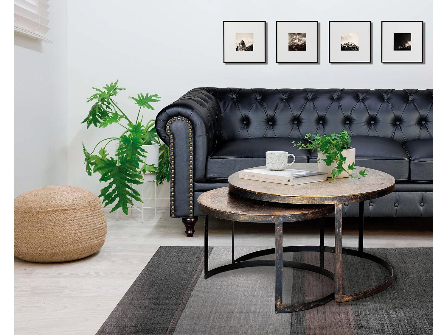 Grandes tables basses en bronze (76 cm), petites tables basses en bronze (66 cm), style industriel - 46 x 76 x 76 cm