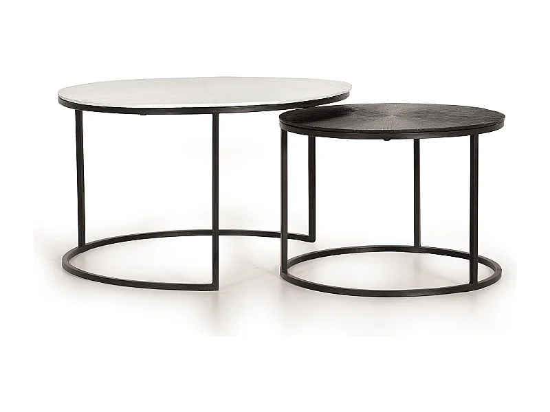 Lot de 2 tables basses avec structure et plateaux en métal