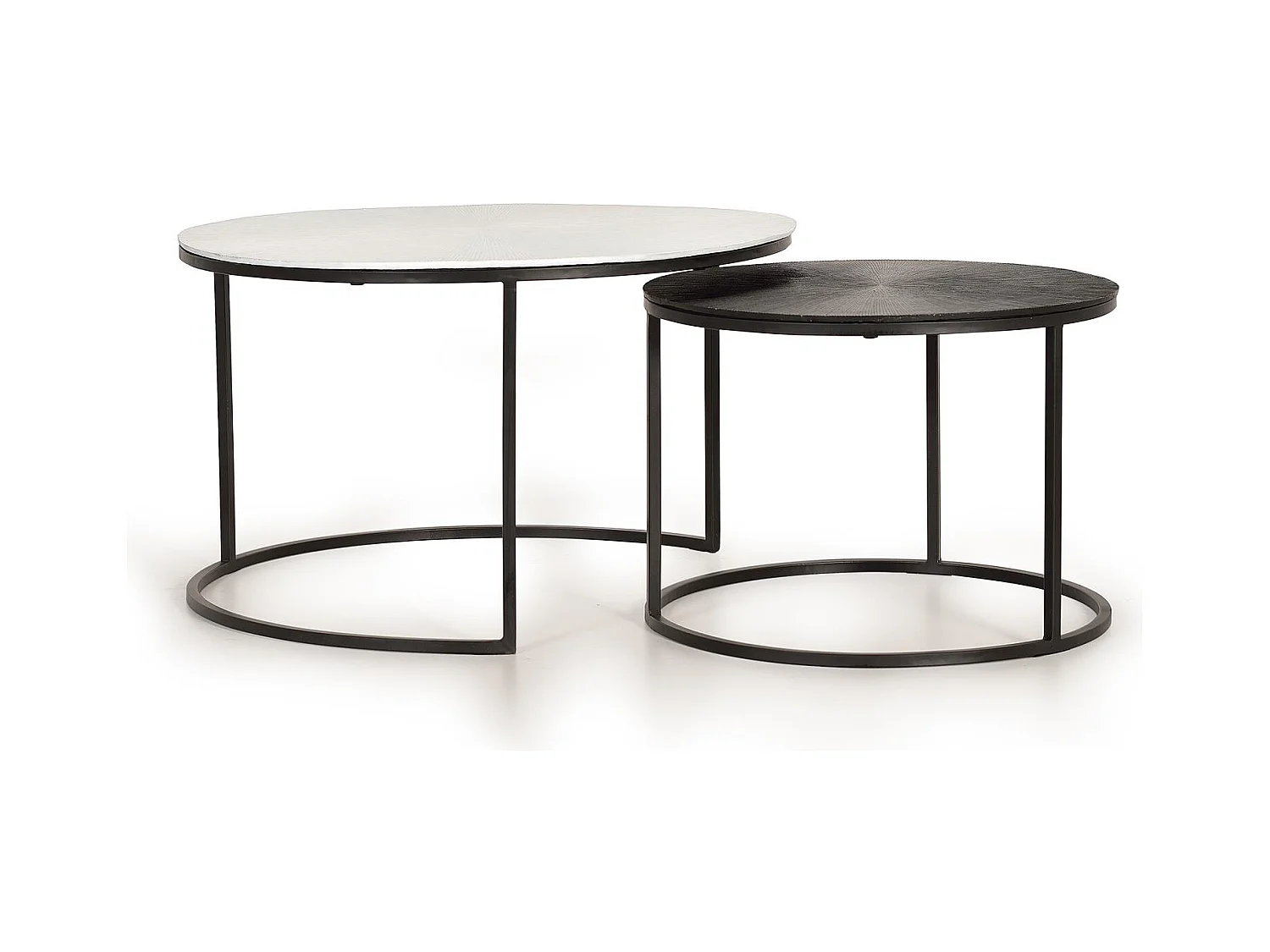 Lot de 2 tables basses avec structure et plateaux en métal