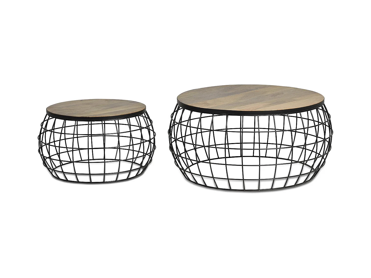 Lot de 2 tables basses en manguier massif et métal