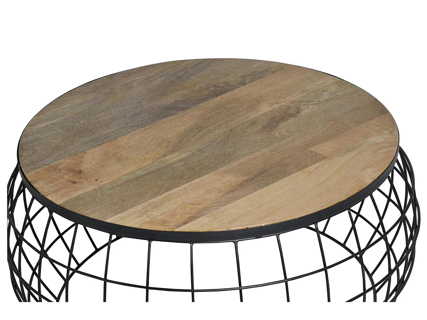 Tables basses en bois de manguier, grande (76 cm) et petite (58 cm), style industriel vintage - 36 x 76 x 76 cm