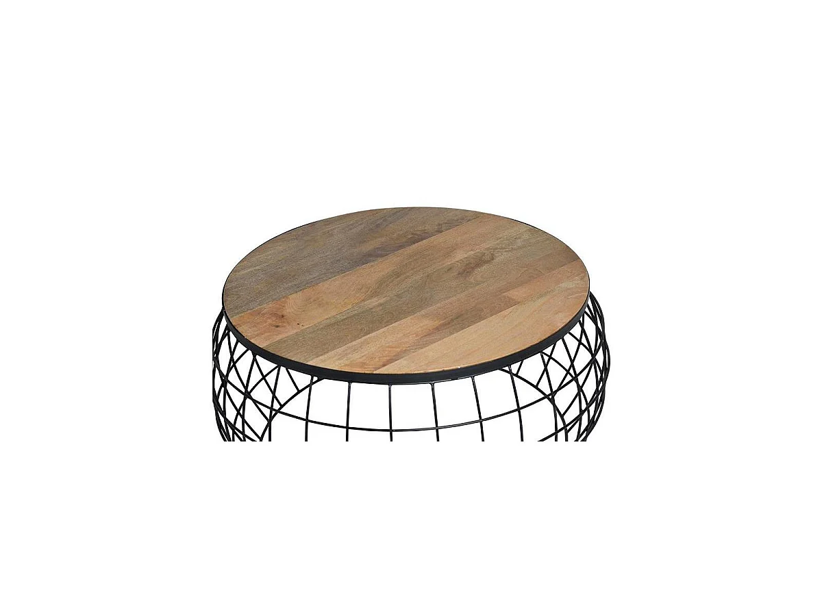 Tables basses en bois de manguier, grande (76 cm) et petite (58 cm), style industriel vintage - 36 x 76 x 76 cm