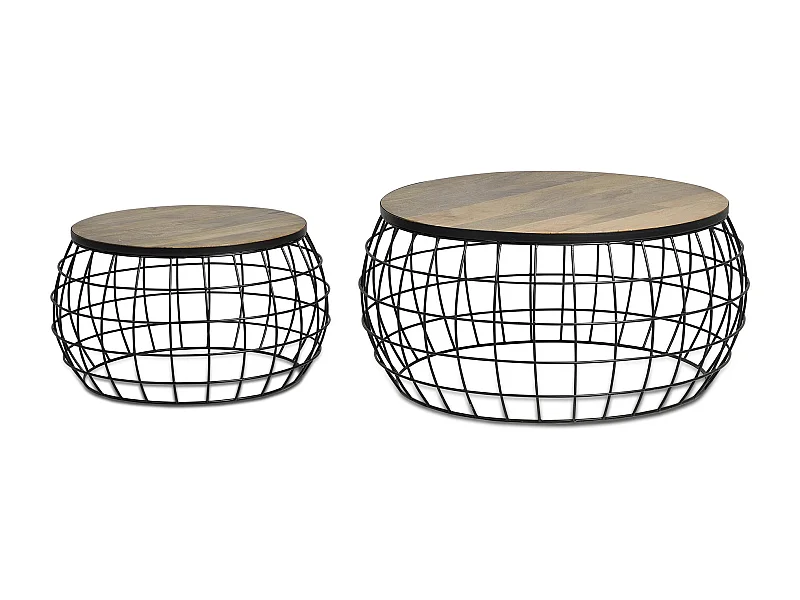 Set mit 2 Satztischen aus Mangoholz