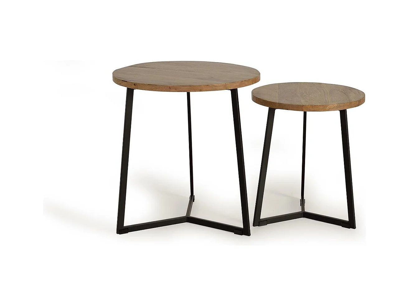 Lot de 2 tables en bois manguier et métal noir