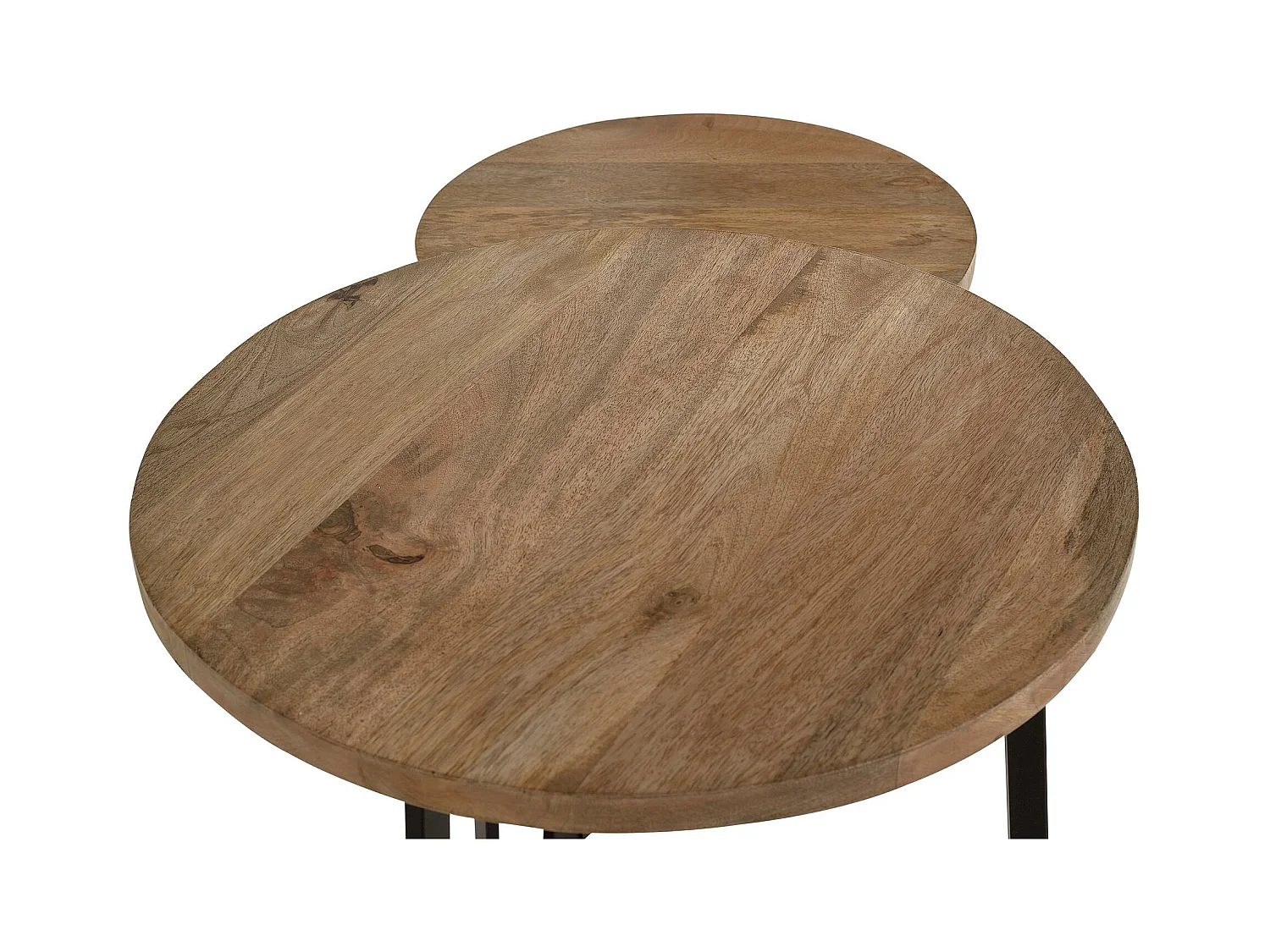 Set mit 2 Tischen aus Mangoholz und schwarzem Metall