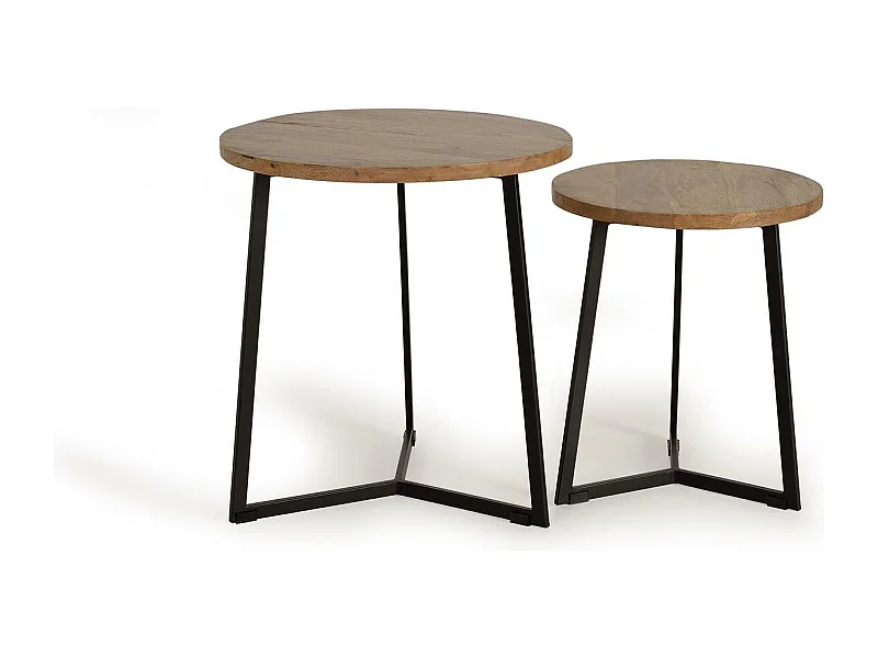 Set di 2 tavolini in legno di mango e metallo