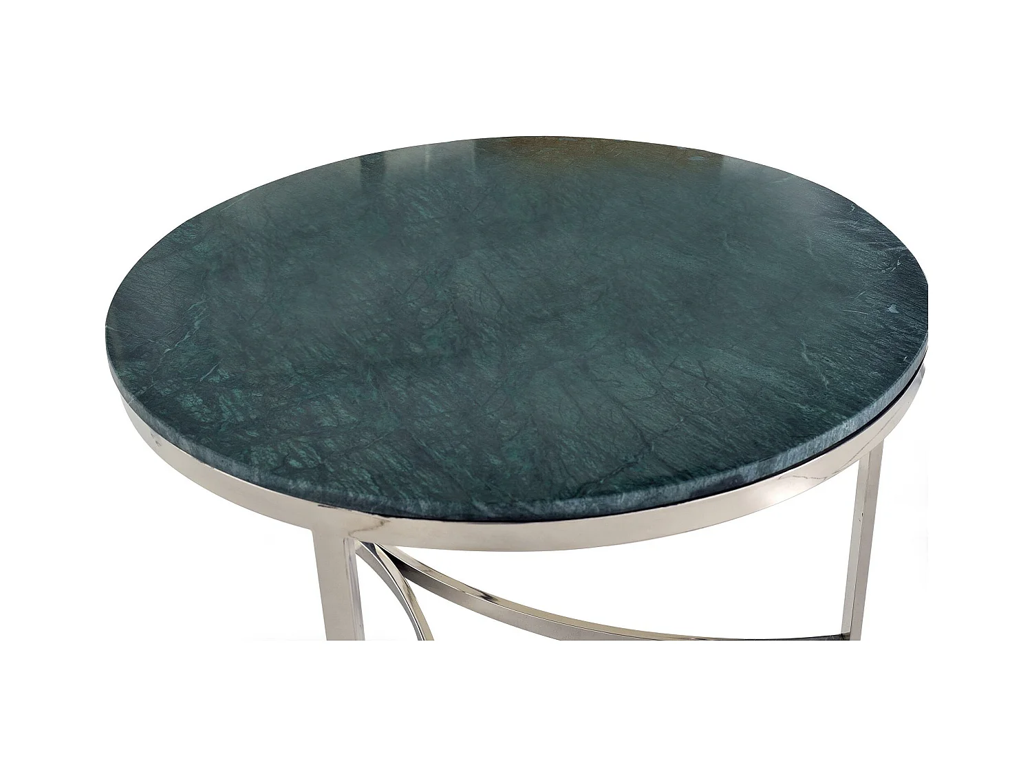 Conjunto de 2 mesas em aço inox e tampos em mármore 0x0x0