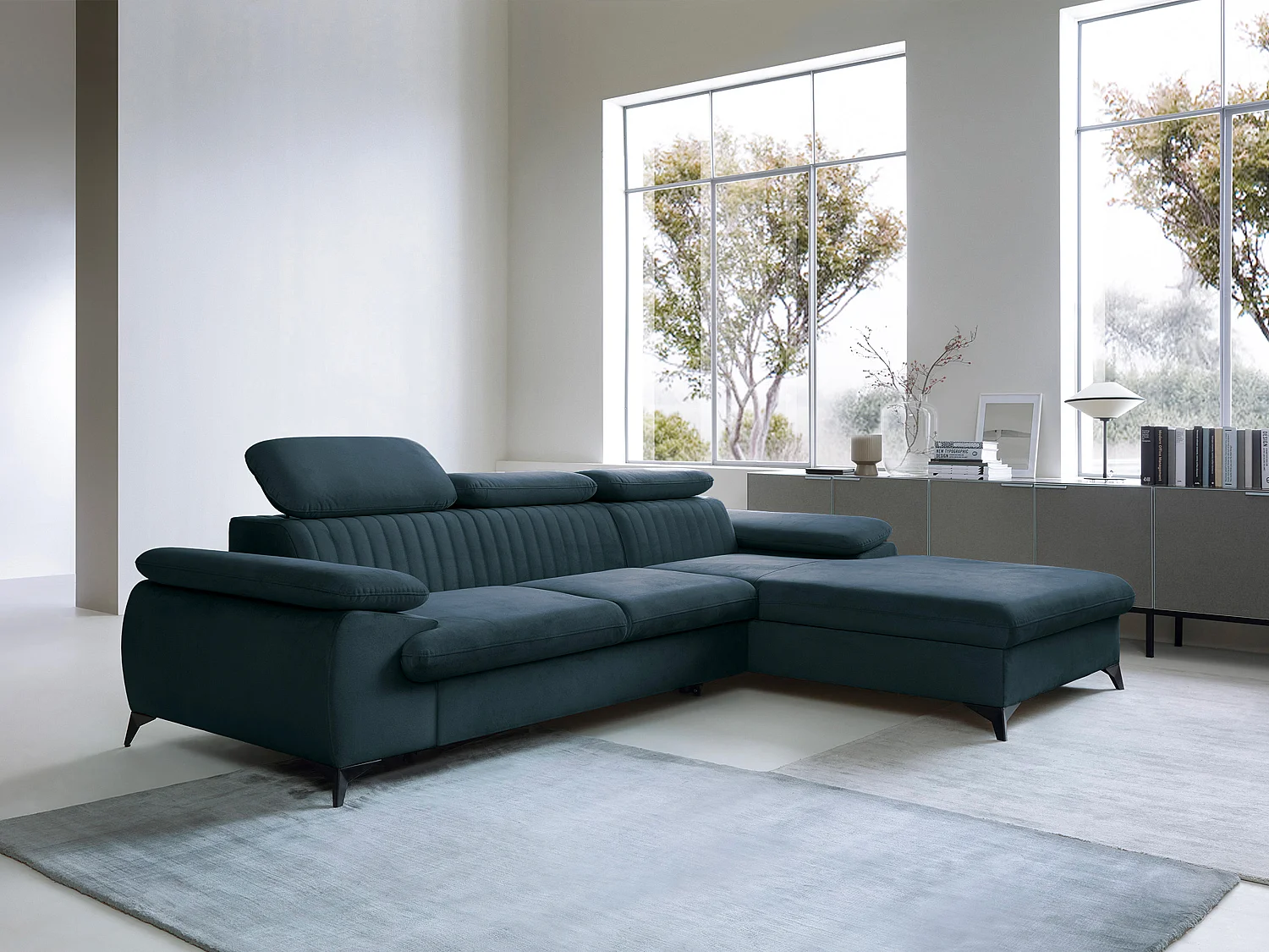 Ecksofa mit Schlaffunktion - Ecke rechts - Samt - Hellblau - SAMARA von PASCAL MORABITO