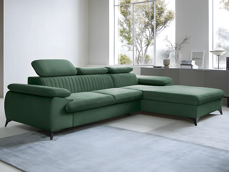 Kanapa narożna prawostronna rozkładana z weluru zielona – SAMARA marki Pascal Morabito