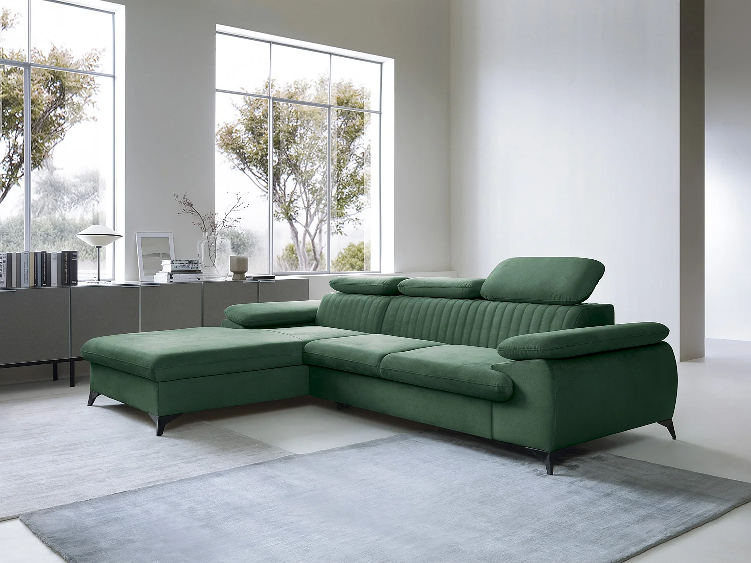 Ecksofa mit Schlaffunktion - Ecke links - Samt - Grün - SAMARA von PASCAL MORABITO