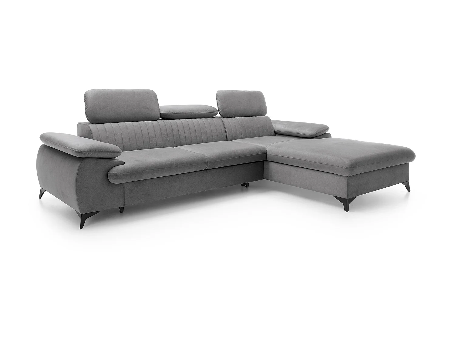 Canapé d'angle droit convertible en velours gris clair SAMARA de Pascal Morabito