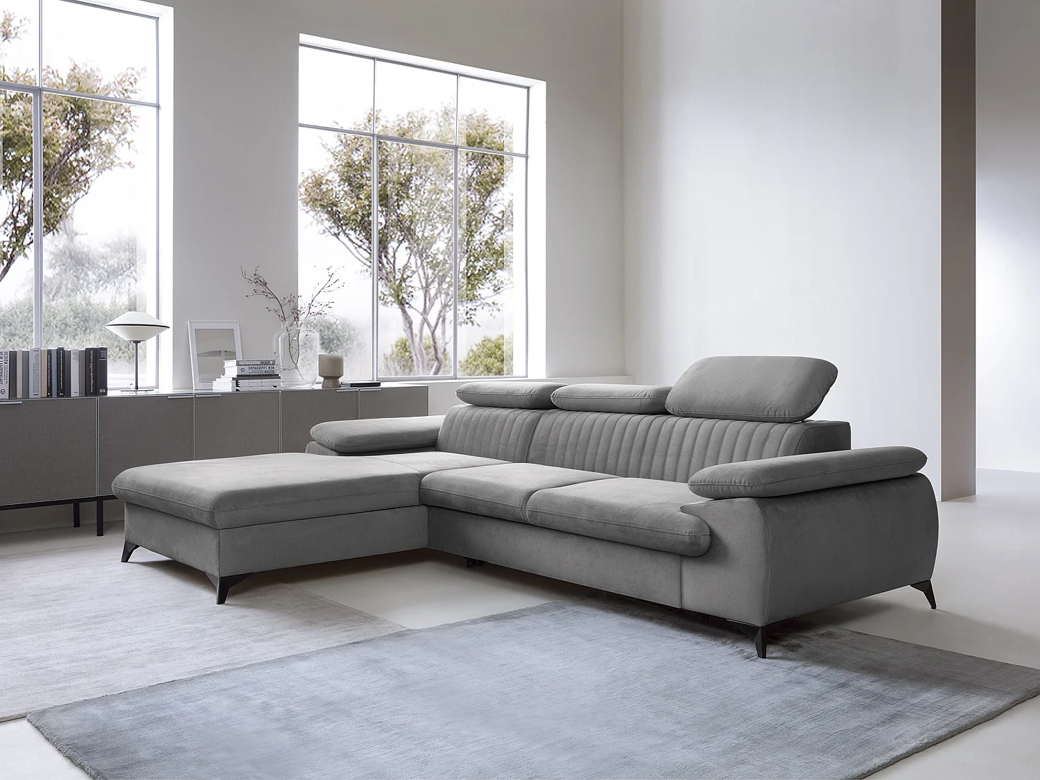 Slaapbank met hoek links van lichtgrijs velours SAMARA - van Pascal Morabito