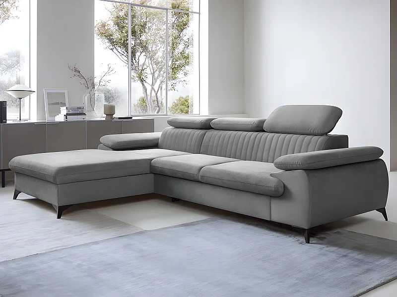 Canapé d'angle gauche convertible en velours gris clair SAMARA de Pascal Morabito