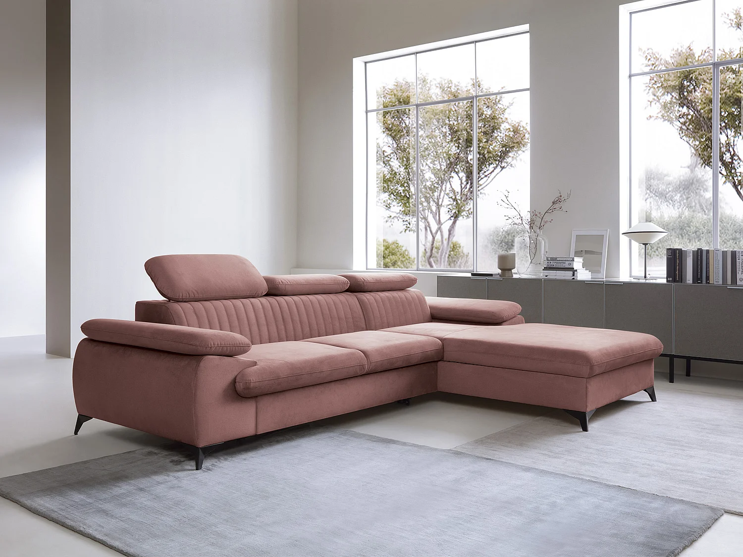 Ecksofa mit Schlaffunktion - Ecke rechts - Samt - Rosa - SAMARA von PASCAL MORABITO