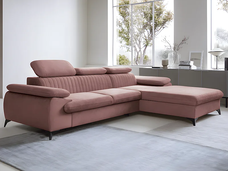 Canapé d'angle droit convertible en velours rose SAMARA de Pascal Morabito