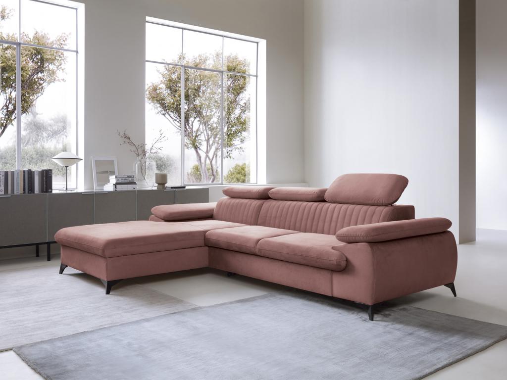 Canapé d'angle gauche convertible en velours rose SAMARA de Pascal Morabito