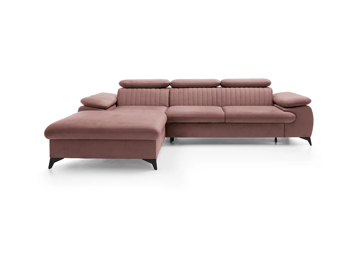 Canapé d'angle gauche convertible en velours rose SAMARA de Pascal Morabito