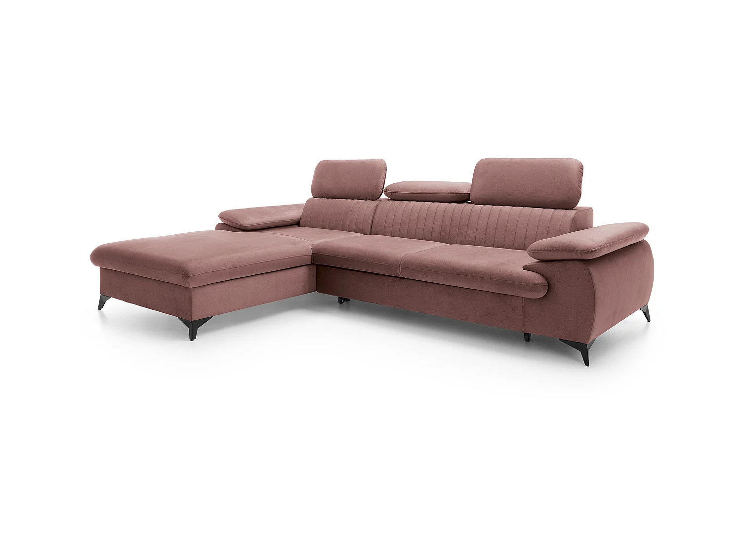 Canapé d'angle gauche convertible en velours rose SAMARA de Pascal Morabito