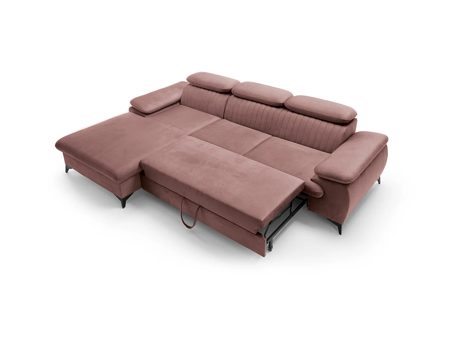 Canapé d'angle gauche convertible en velours rose SAMARA de Pascal Morabito