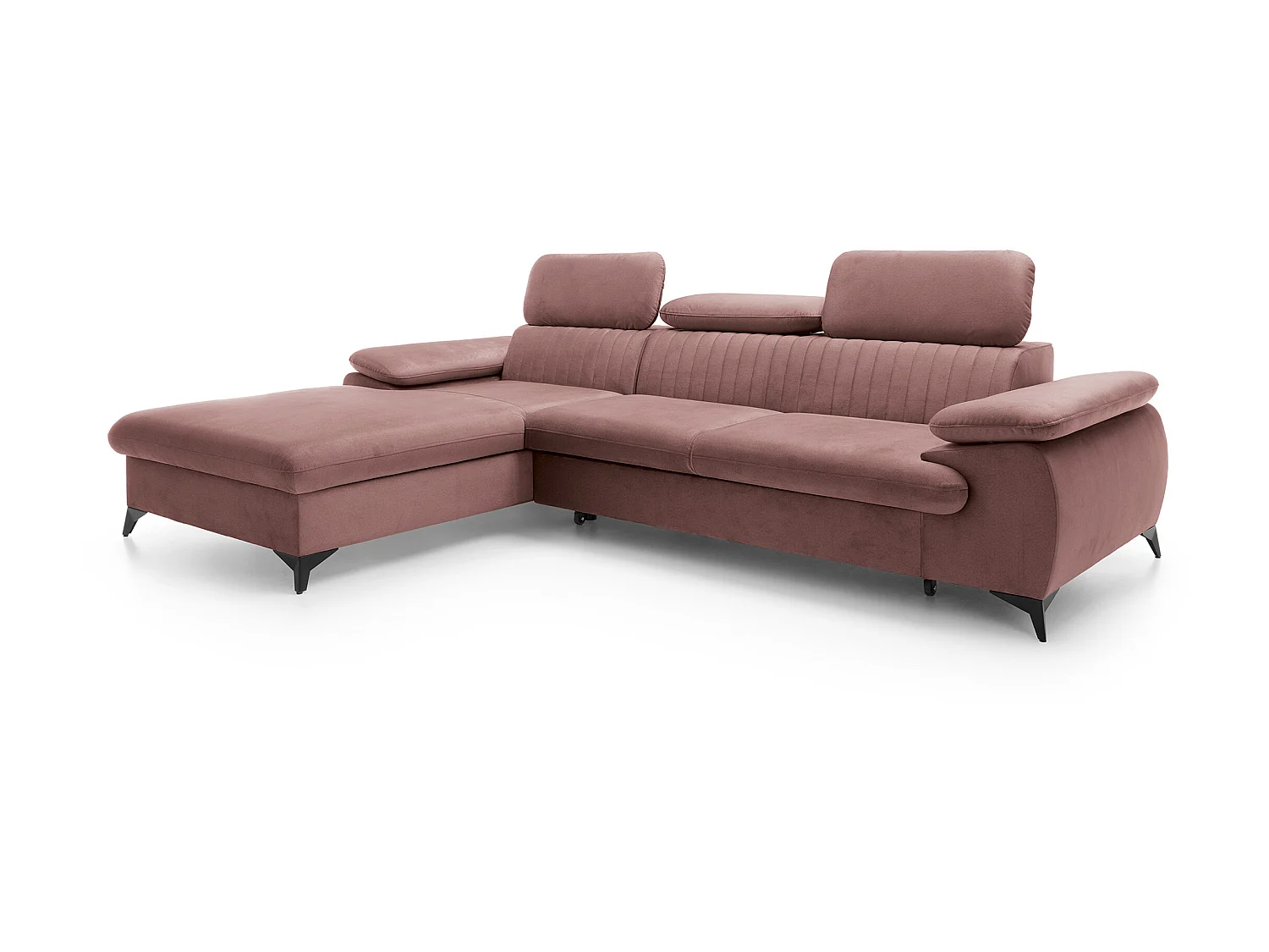 Vänsterbäddbar rosa sammetssoffa i L-form SAMARA från Pascal Morabito