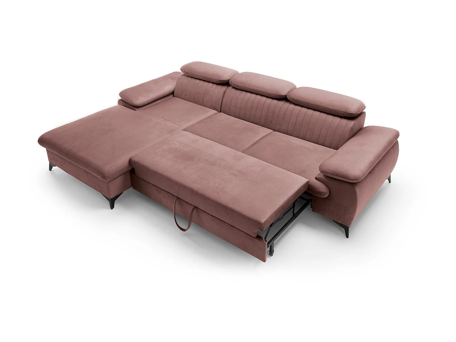 Vänsterbäddbar rosa sammetssoffa i L-form SAMARA från Pascal Morabito