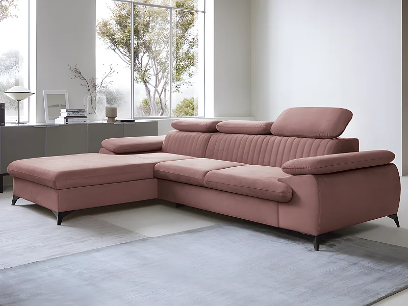 Canapé d'angle gauche convertible en velours rose SAMARA de Pascal Morabito