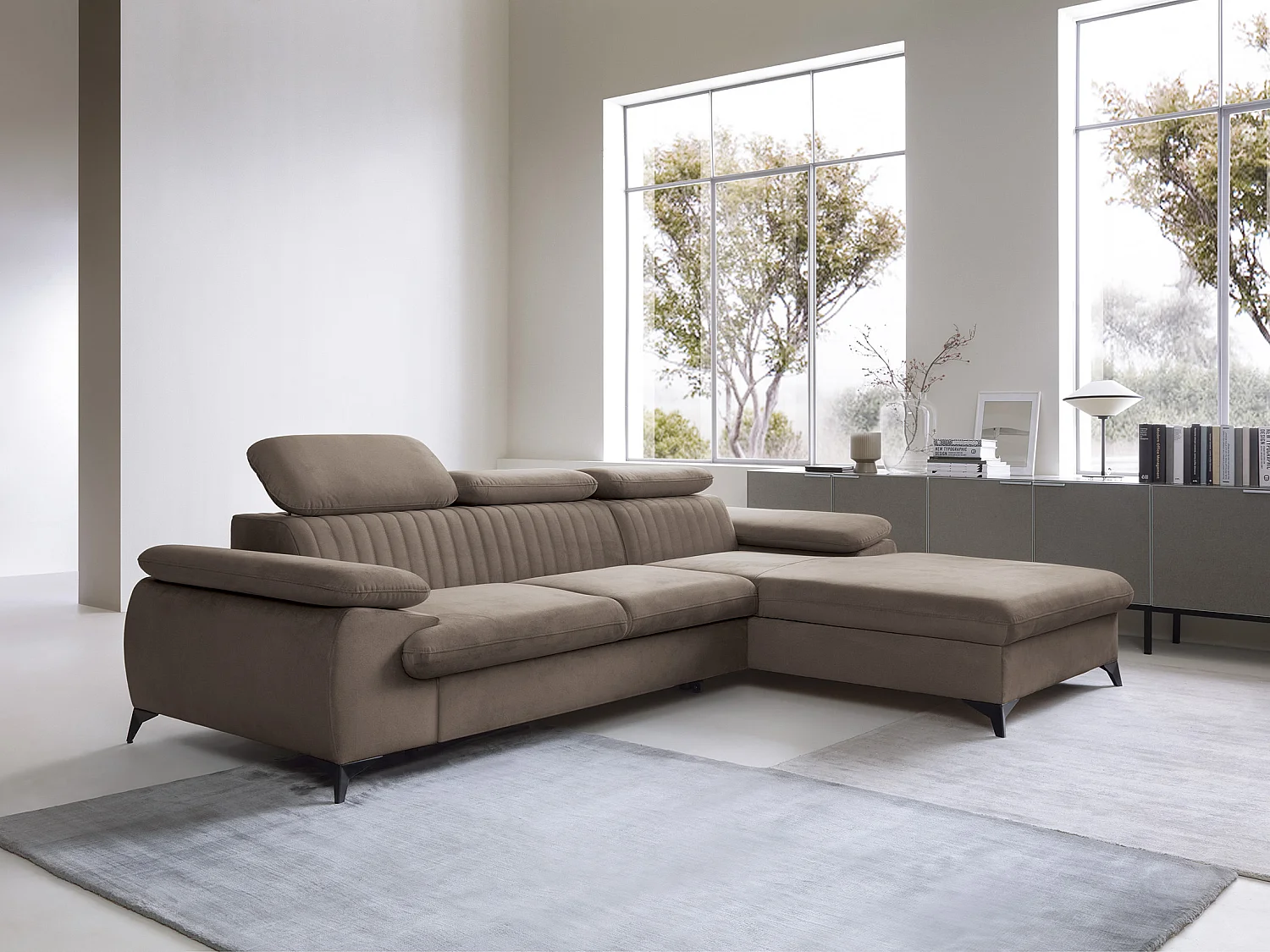 Ecksofa mit Schlaffunktion - Ecke rechts - Samt - Taupe - SAMARA von PASCAL MORABITO
