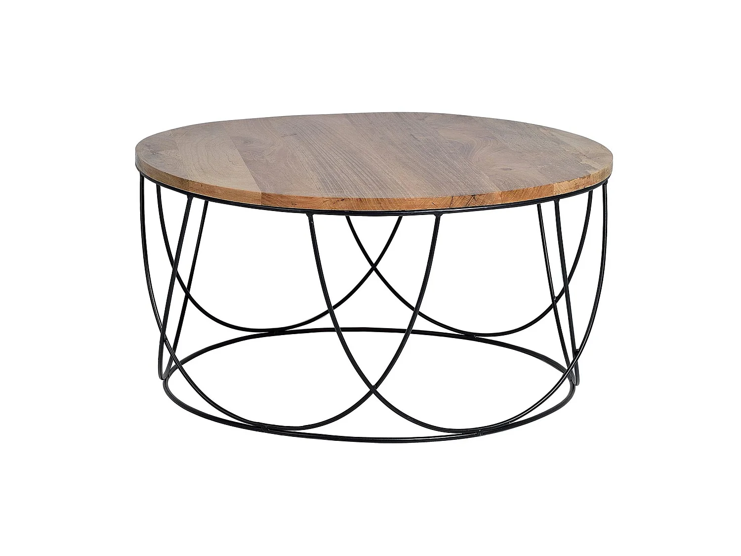 Tables basses en bois de manguier 80 cm, style industriel vintage - 41 x 80 x 80 cm