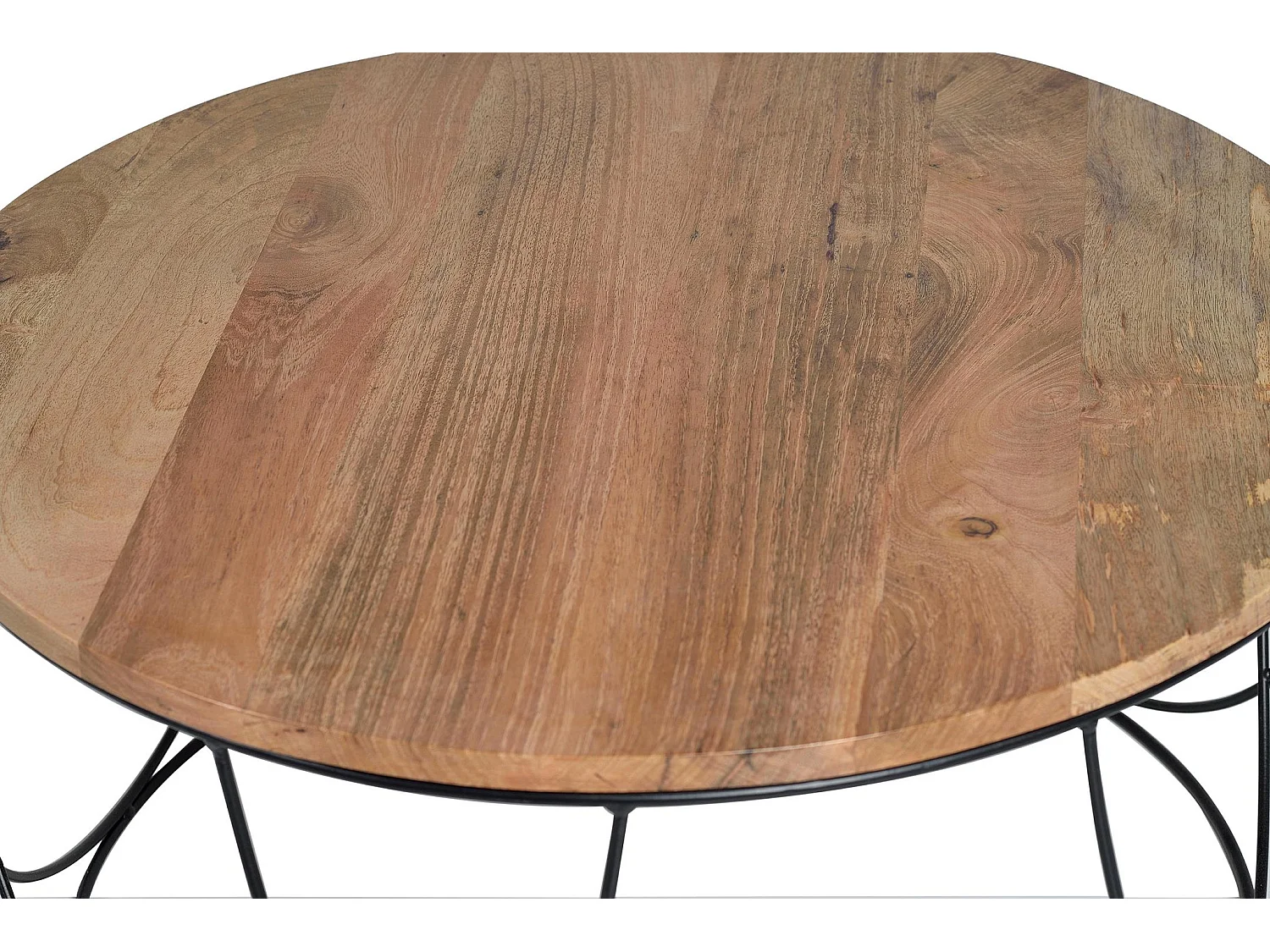 Tables basses en bois de manguier 80 cm, style industriel vintage - 41 x 80 x 80 cm
