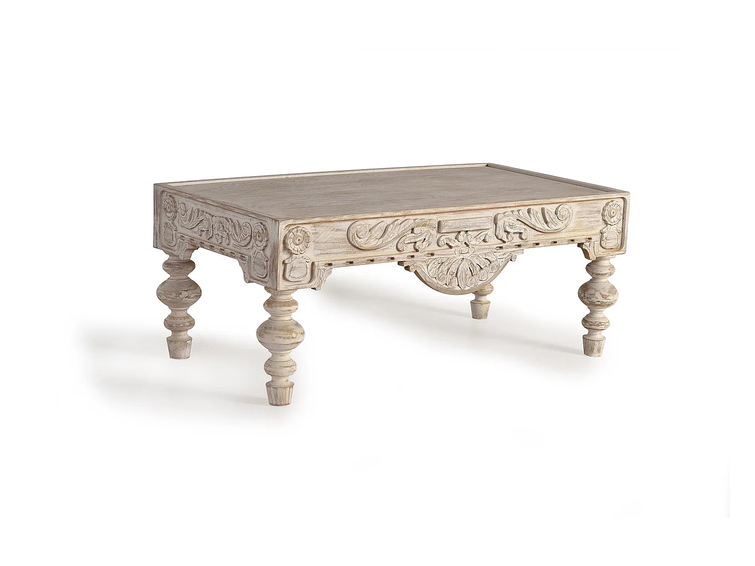 Table basse en bois de manguier sculptée