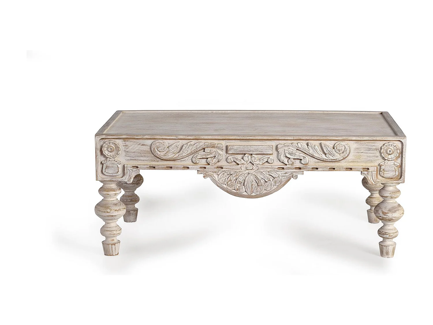 Table basse en bois de manguier sculptée