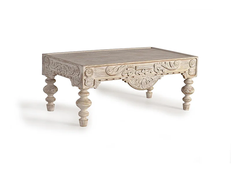 Mesa de centro de madera de mango tallada