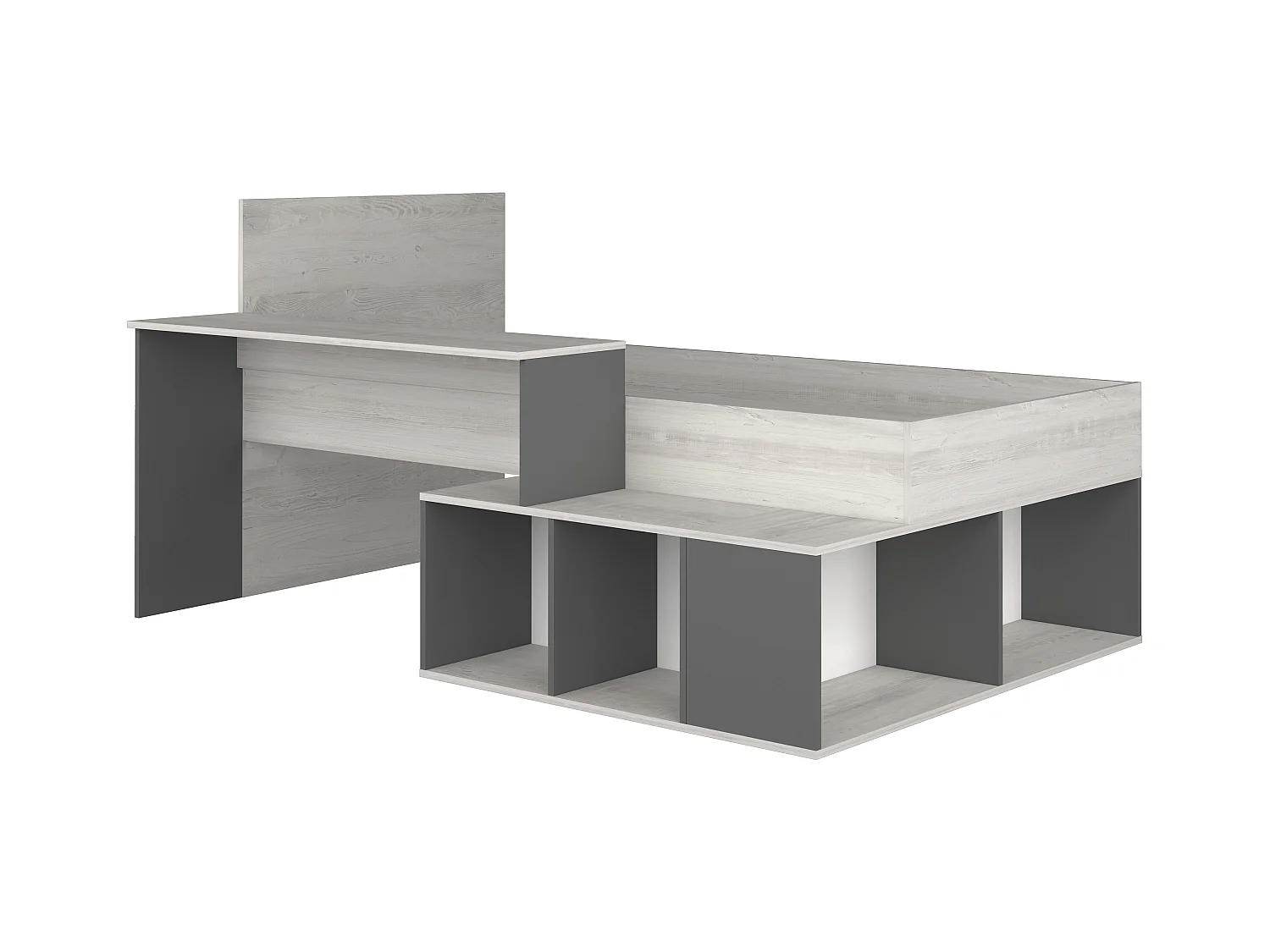 Lit combiné 90 x 200 cm avec rangements et bureau - Coloris : Naturel et anthracite - RIGALI