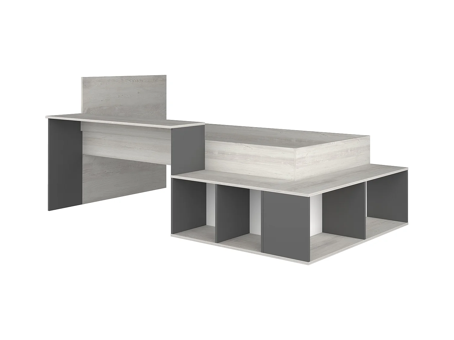 Lit combiné 90 x 200 cm avec rangements et bureau - Coloris : Naturel et anthracite - RIGALI