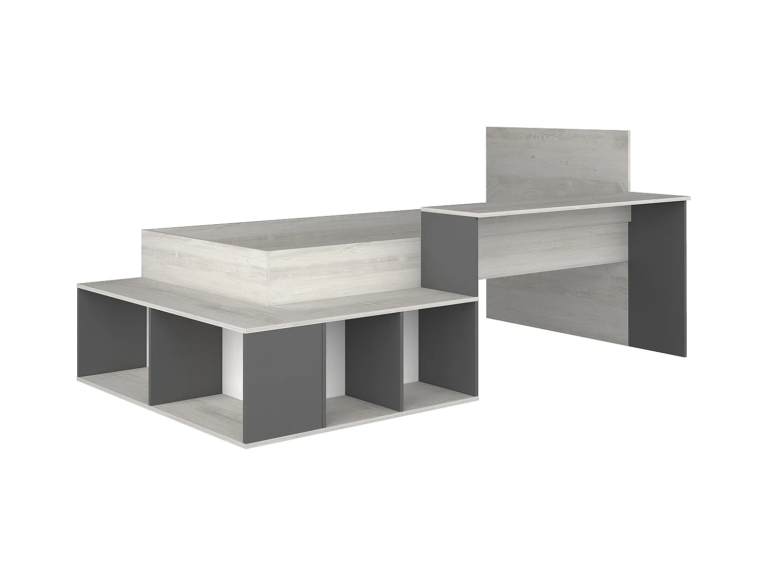 Lit combiné 90 x 200 cm avec rangements et bureau - Coloris : Naturel et anthracite - RIGALI