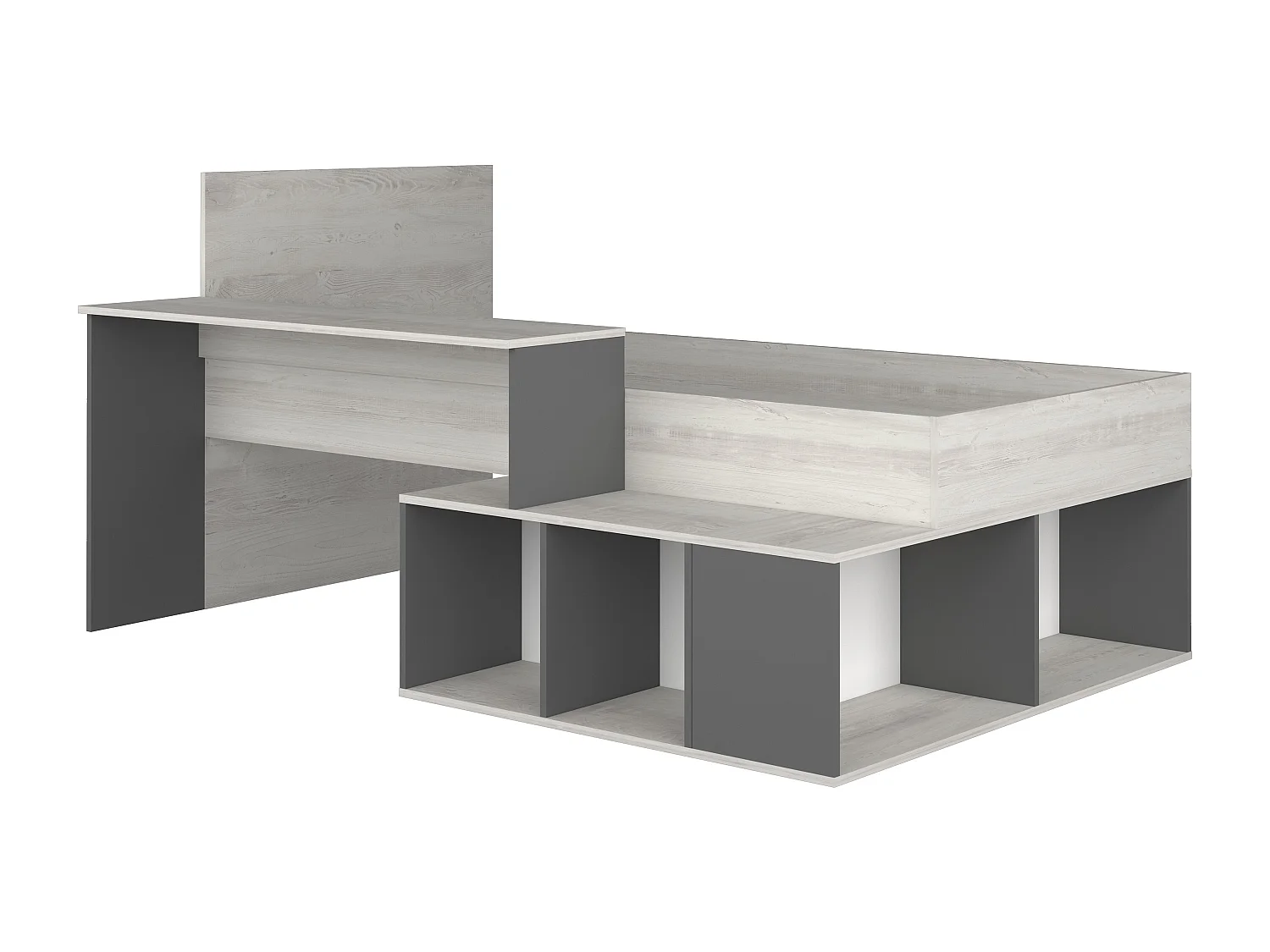 Lit combiné 90 x 200 cm avec rangements et bureau - Coloris : Naturel et anthracite - RIGALI